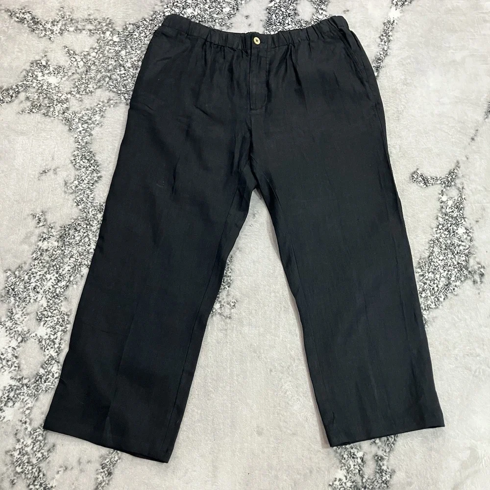 Quince 100% European Linen Pants Womens Size XL Black NWT Straight Leg Pull On